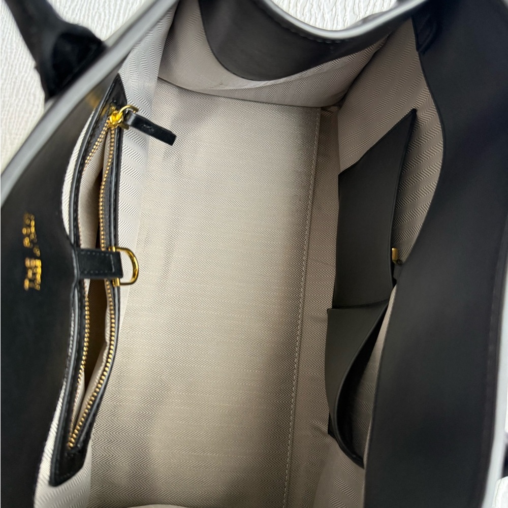 The Row Margaux Inspired Black Leather Drawstring Pouch with Gold Accents - Picture 8 of 14